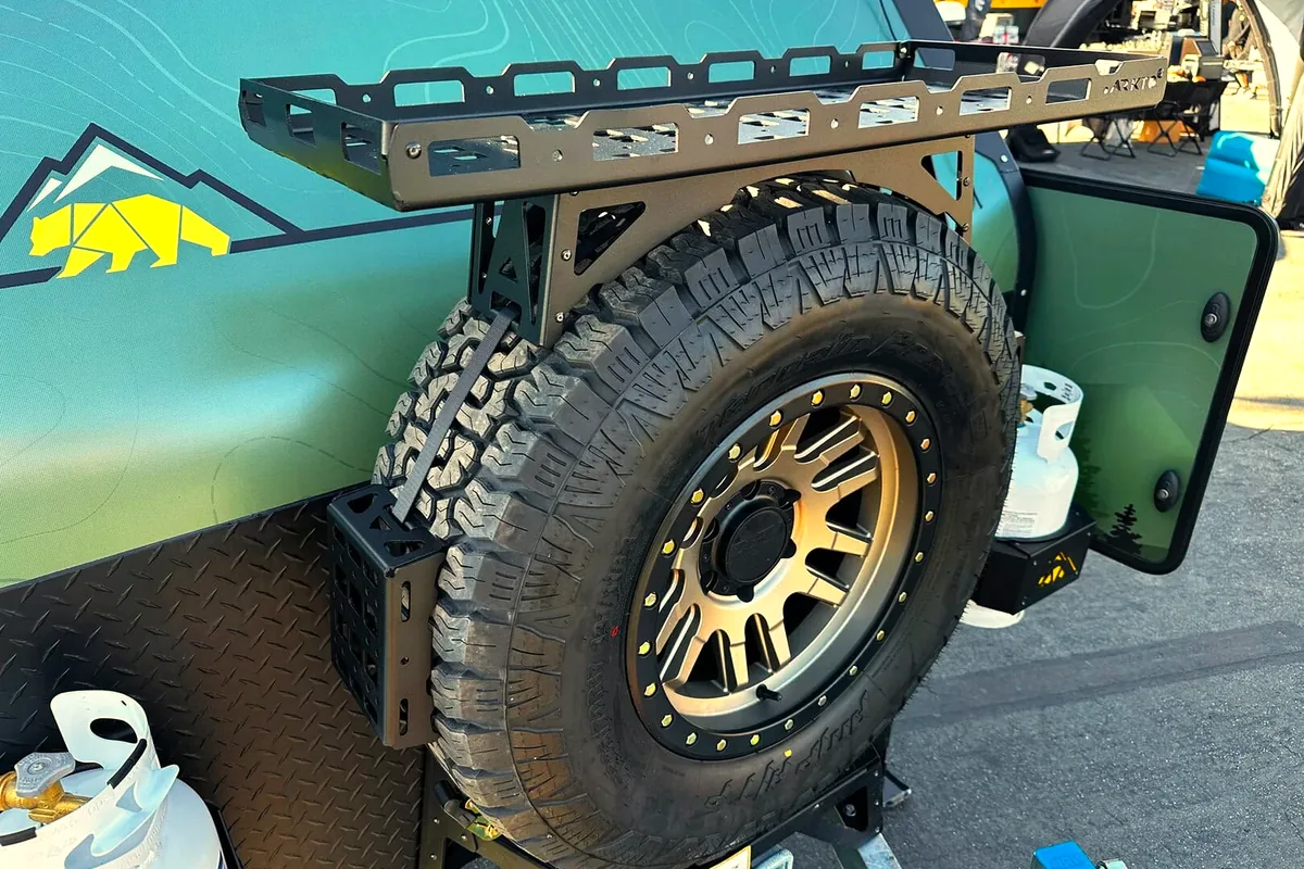 The Spare Tire Accessory Kit on an Arkto camper