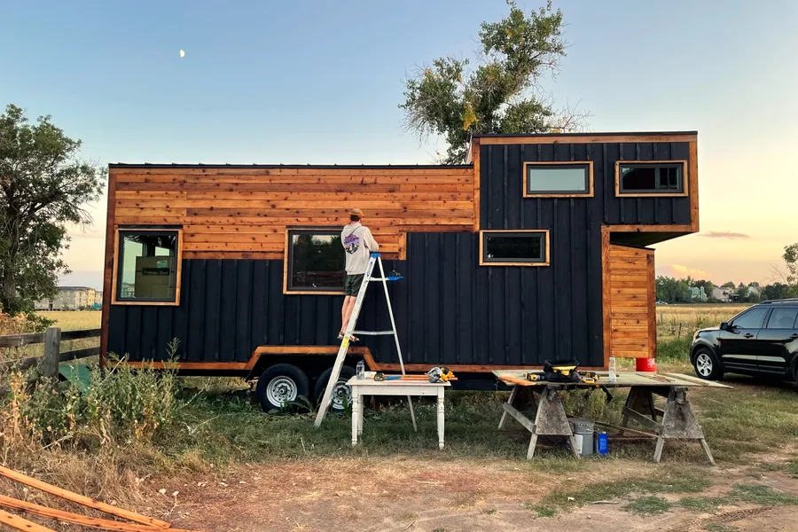 A tiny home under construction